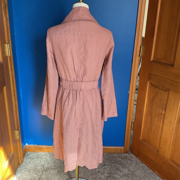 Catherine Malandrino Dusty Rose Belted Trench Coat 100% Linen Size Small - Picture 4 of 9
